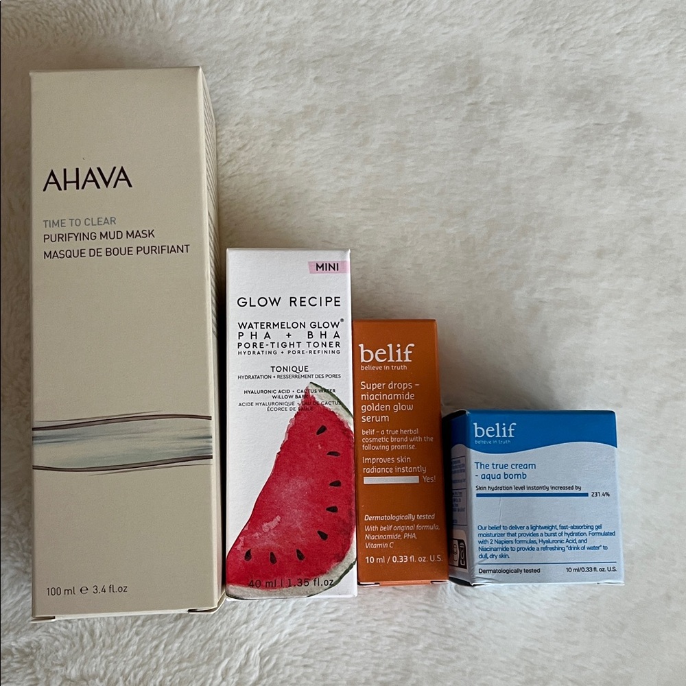 Lot of Four Beauty Box Items NEW Ahava,Glow Recipe,Belif
